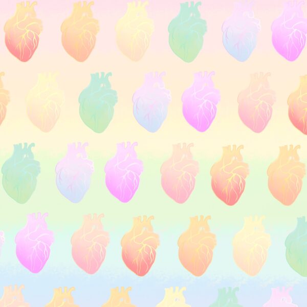 Darstellung vieler menschlicher Herzen in bunten Pastelltönen
