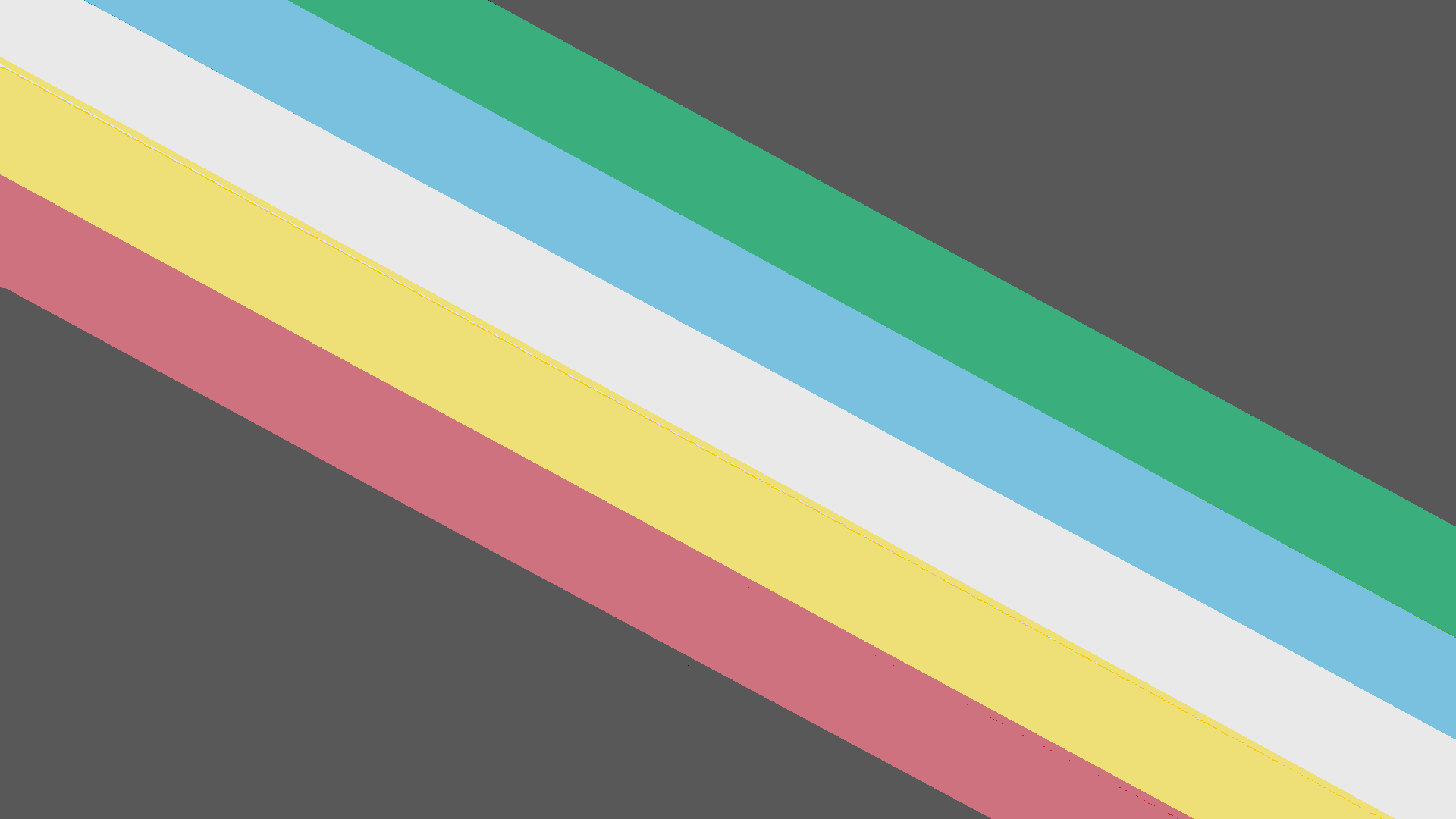 Disability Pride Flagge - eine kohlegraue Flagge mit einem diagonalen Band von der linken oberen bis zur rechten unteren Ecke, das aus fünf parallelen Streifen in Rot, Gold, Hellgrau, Blau und Grün besteht.
