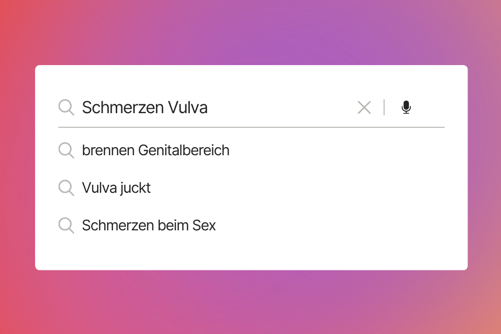 Suchhistorie mit den Begriffen "Schmerzen Vulva", "brennen Genitalbereich", "Vulva juckt" und "Schmerzen beim Sex"